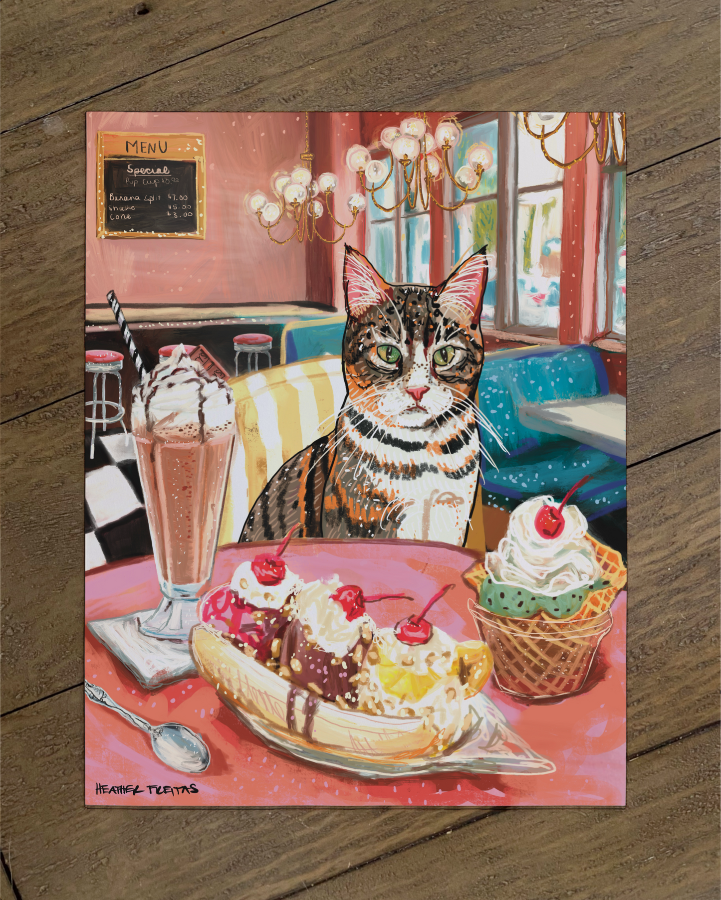 Tabby Cat With White - Build Your Pet Portrait Paper Print