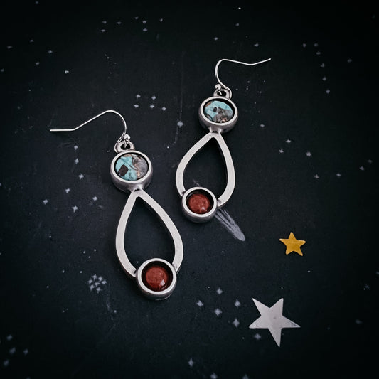 Journey to Mars Earrings - Copper Chrysocolla Earth and Red Jasper Mars