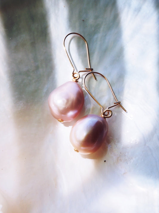 Pink Freshwater Pearl Gold Drop Earrings - Akala