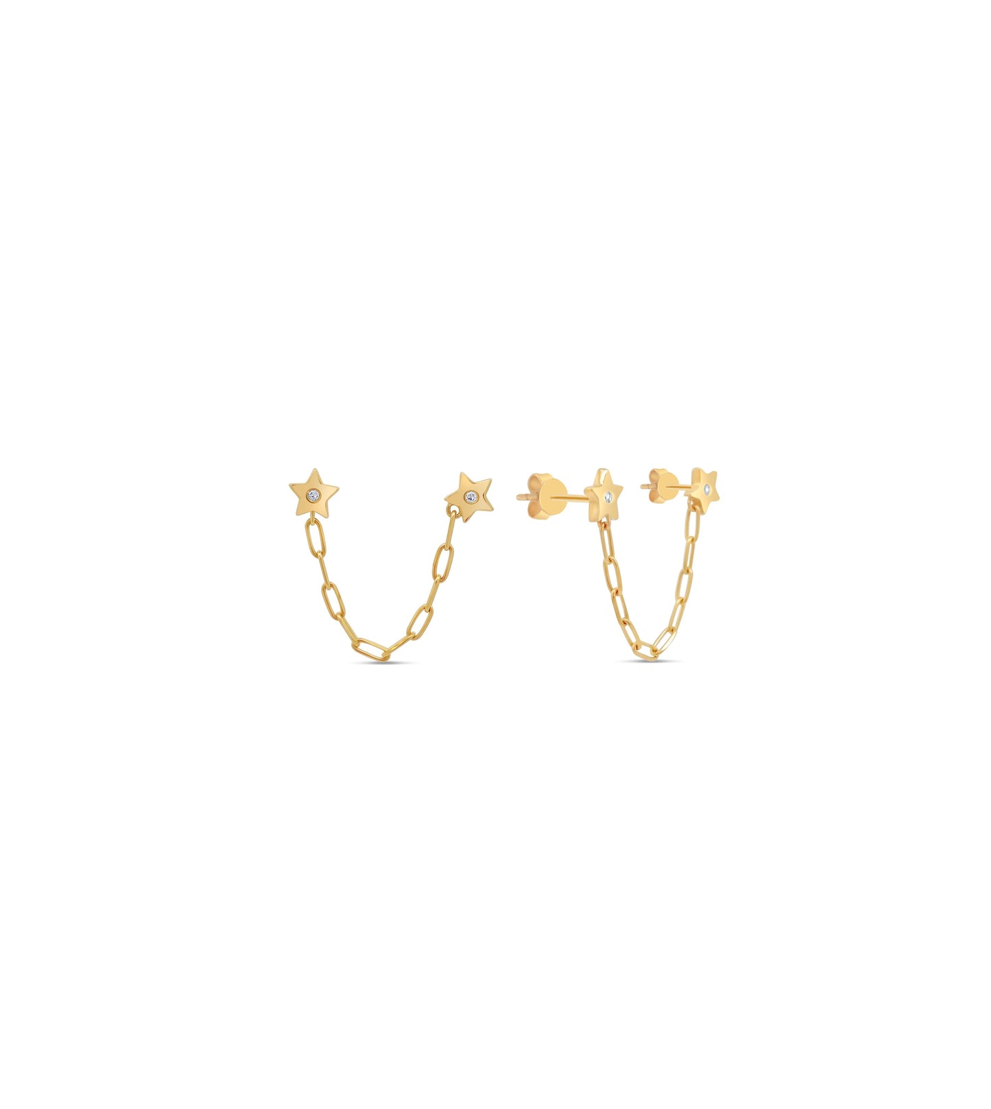 Diamond Double Stud Star Earring
