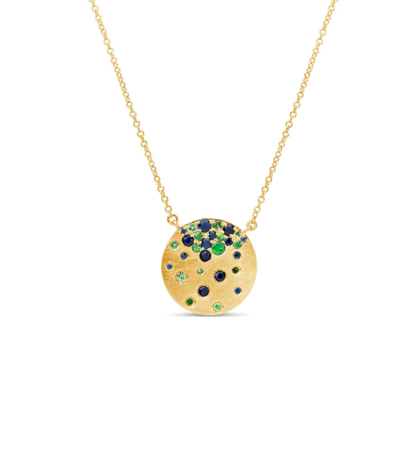 Tsavorite & Sapphire Celestial Disc Necklace