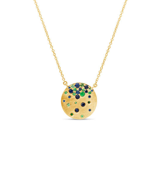 Tsavorite & Sapphire Celestial Disc Necklace