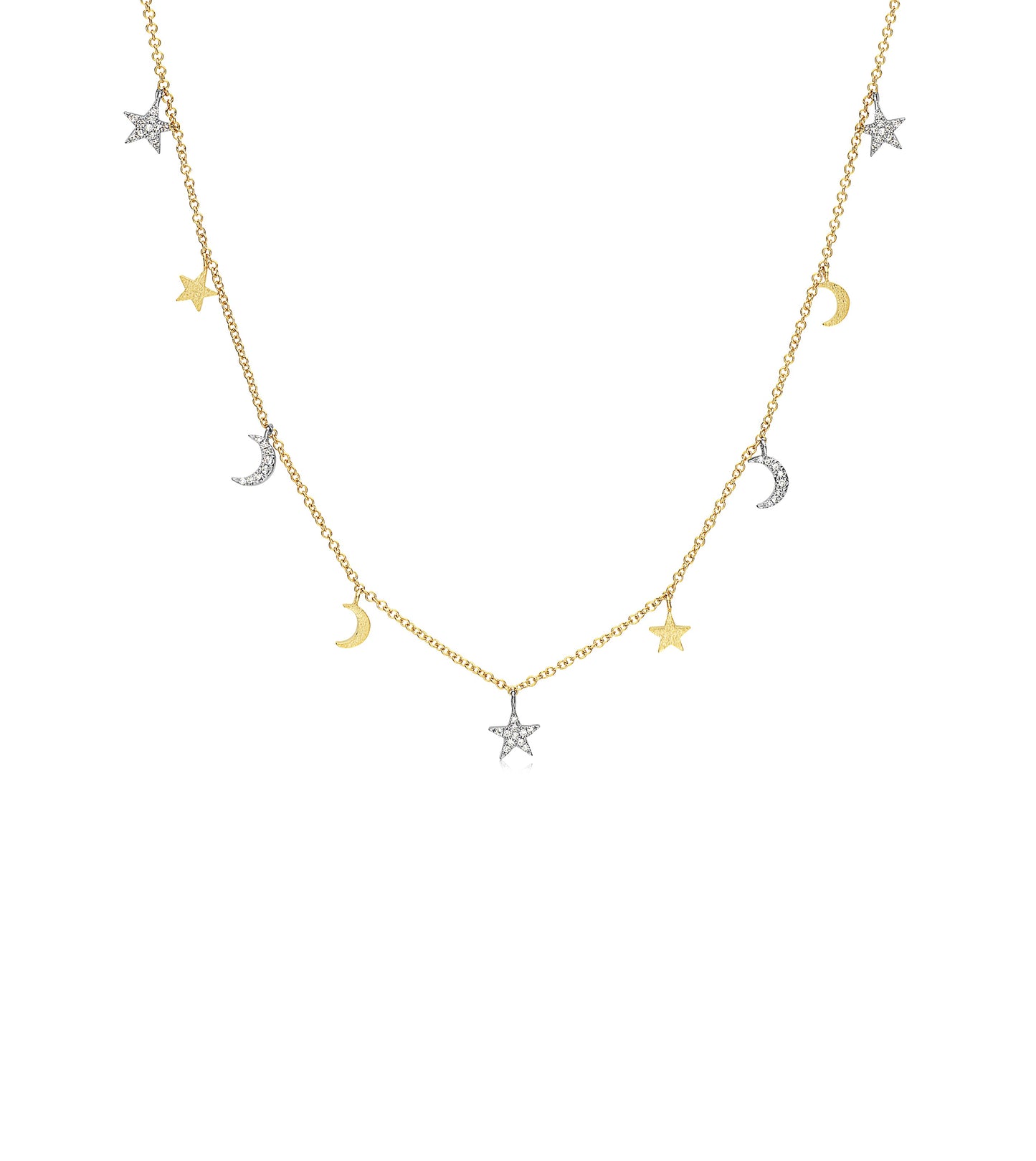 Diamond Star-Moon Charm Long Necklace