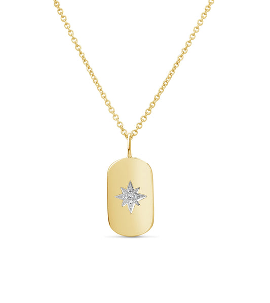 Diamond North Star Dog Tag Necklace