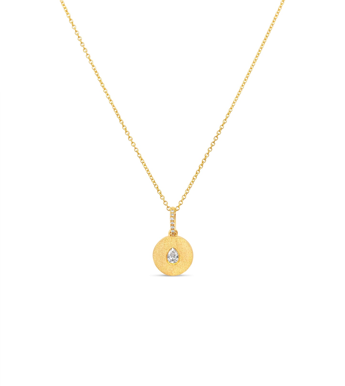 Diamond Pear Flush Disc Necklace