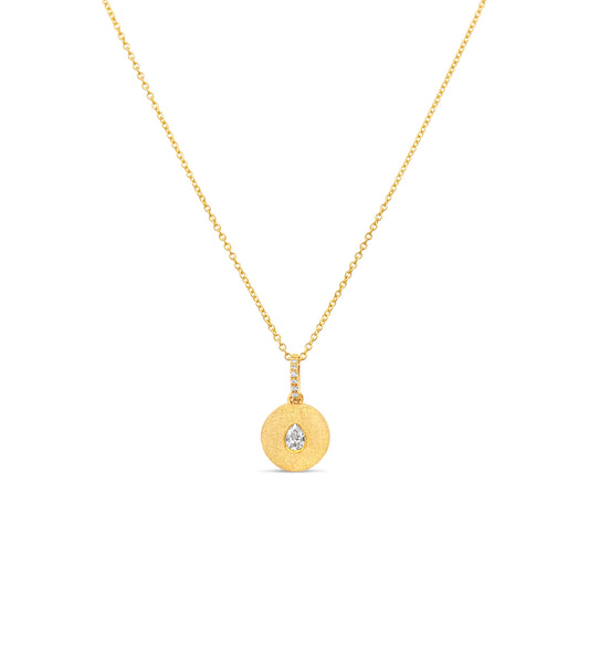 Diamond Pear Flush Disc Necklace