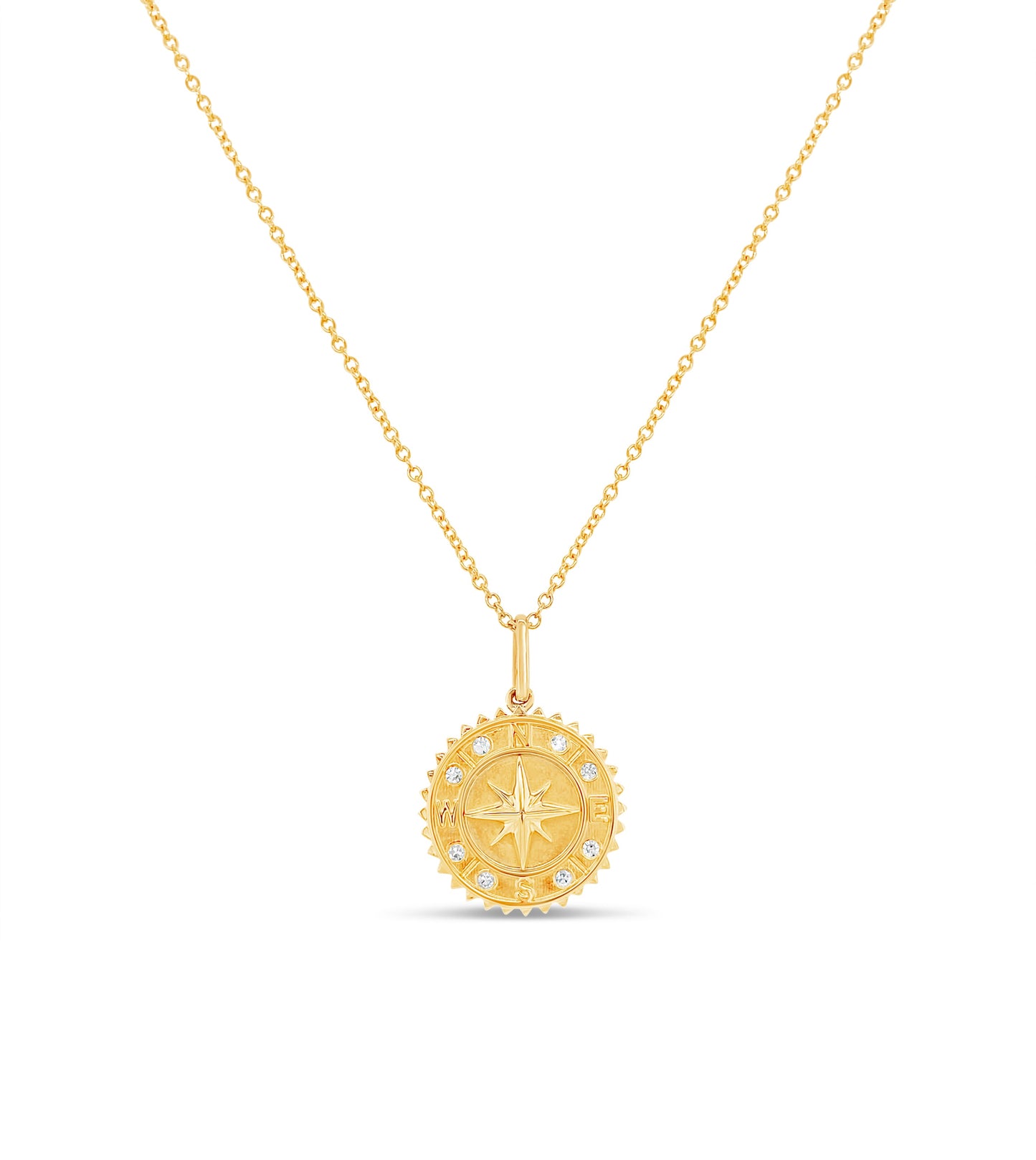 Diamond Compass Medallion Disc Necklace