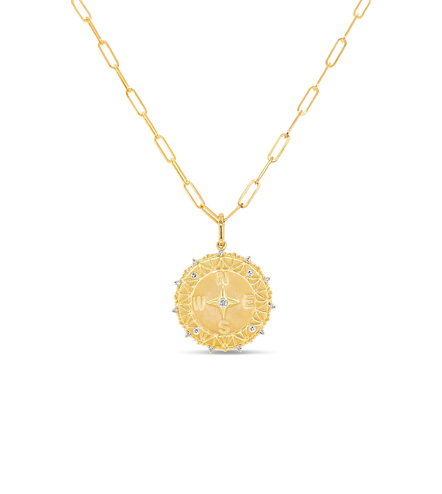 Diamond Compass Medallion Disc Necklace