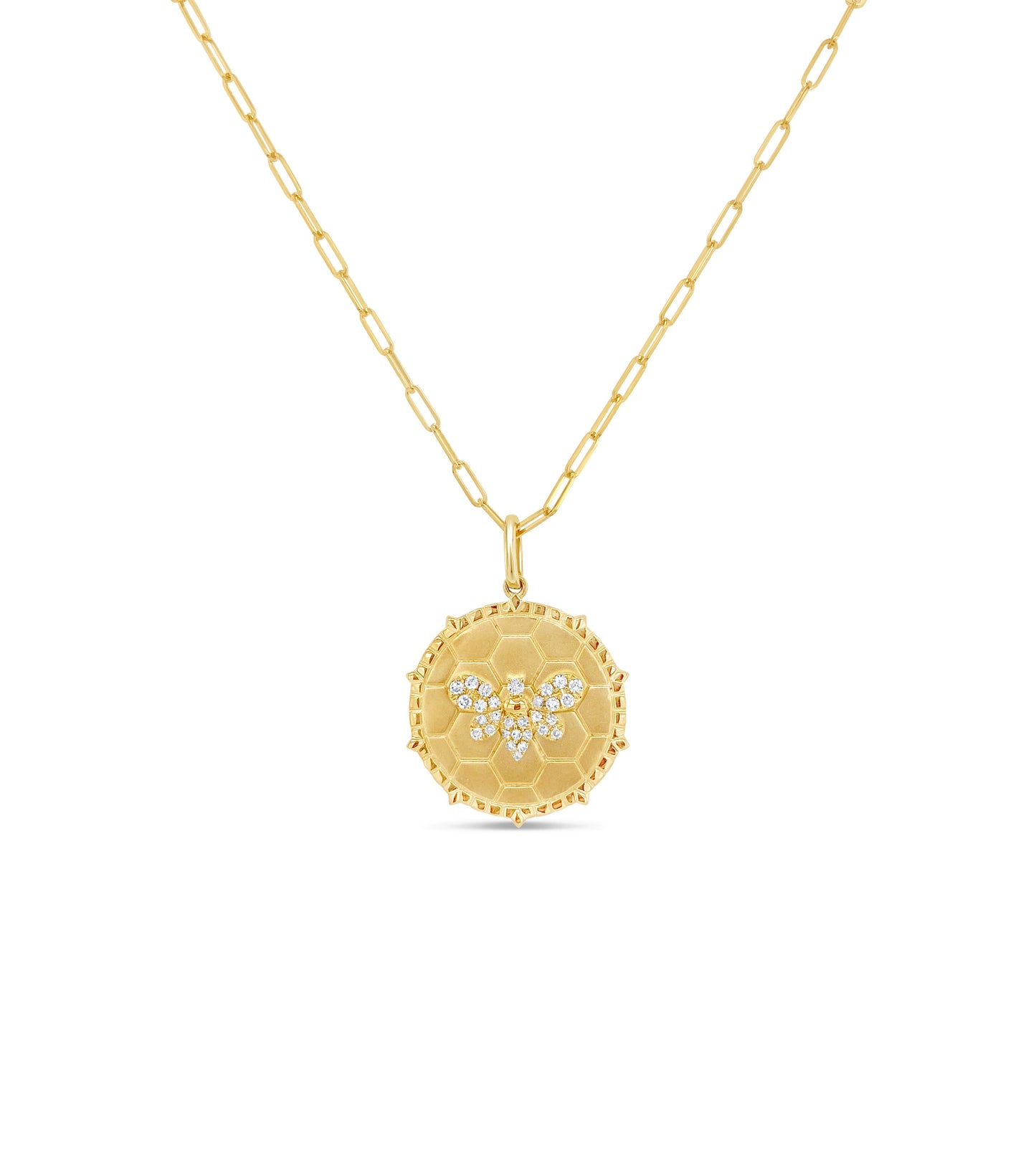 Diamond Bumble Bee Medallion Disc Necklace
