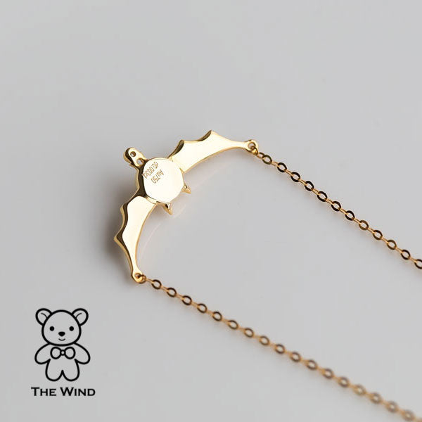 Bat Design Australian Solid Opal & Diamond Necklace 18K Yellow Gold