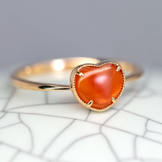 Adorable Heart Shaped Fire Egg Opal Engagement Ring 18K Yellow Gold