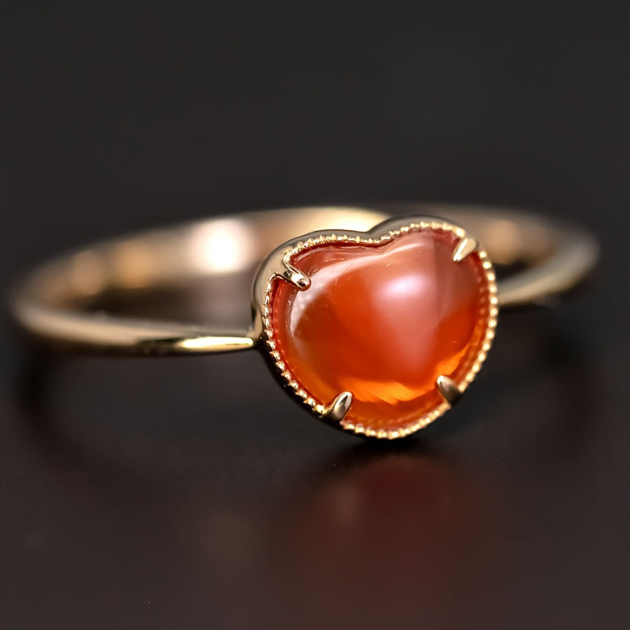 Adorable Heart Shaped Fire Egg Opal Engagement Ring 18K Yellow Gold