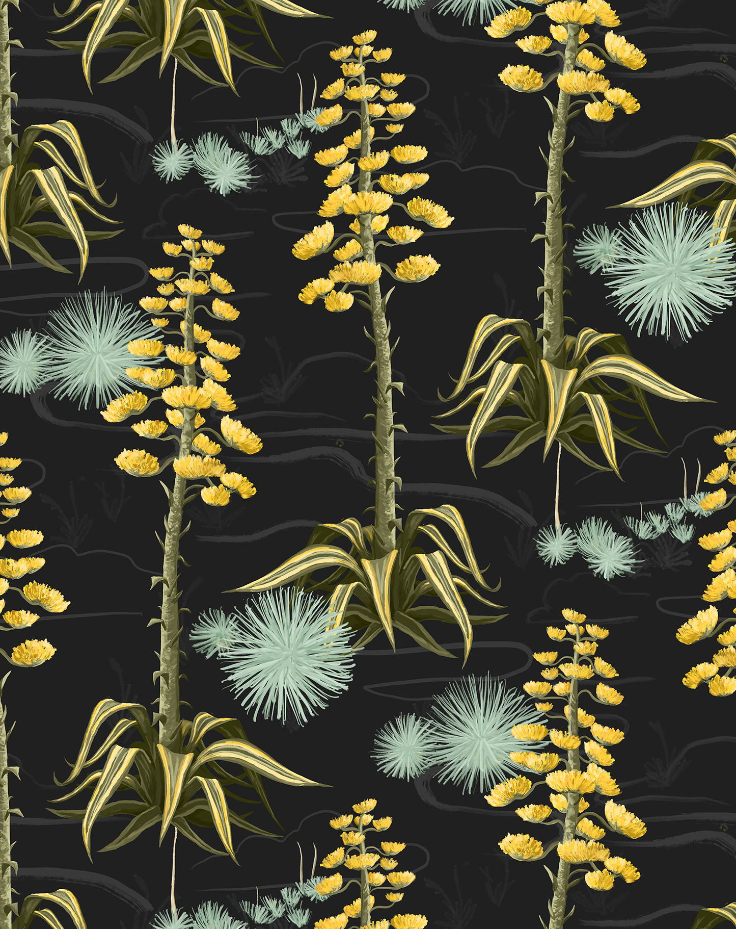 Agave Valley Wallpaper, black
