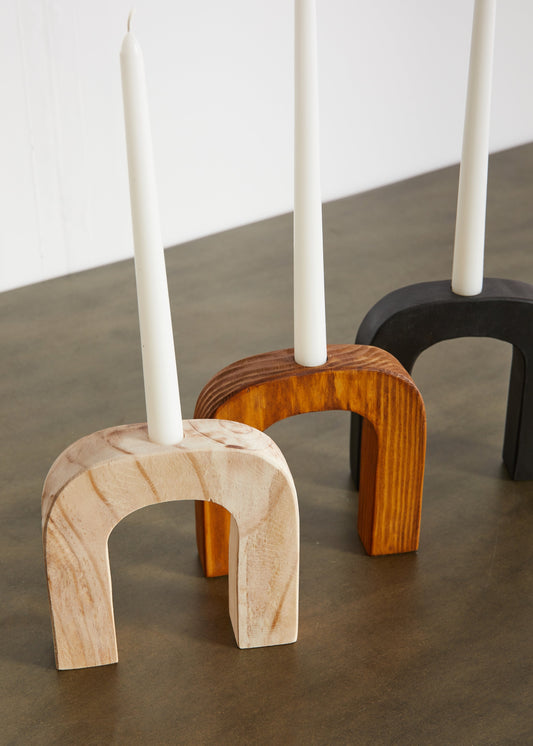 Arch Wooden Taper Candlestick Holder