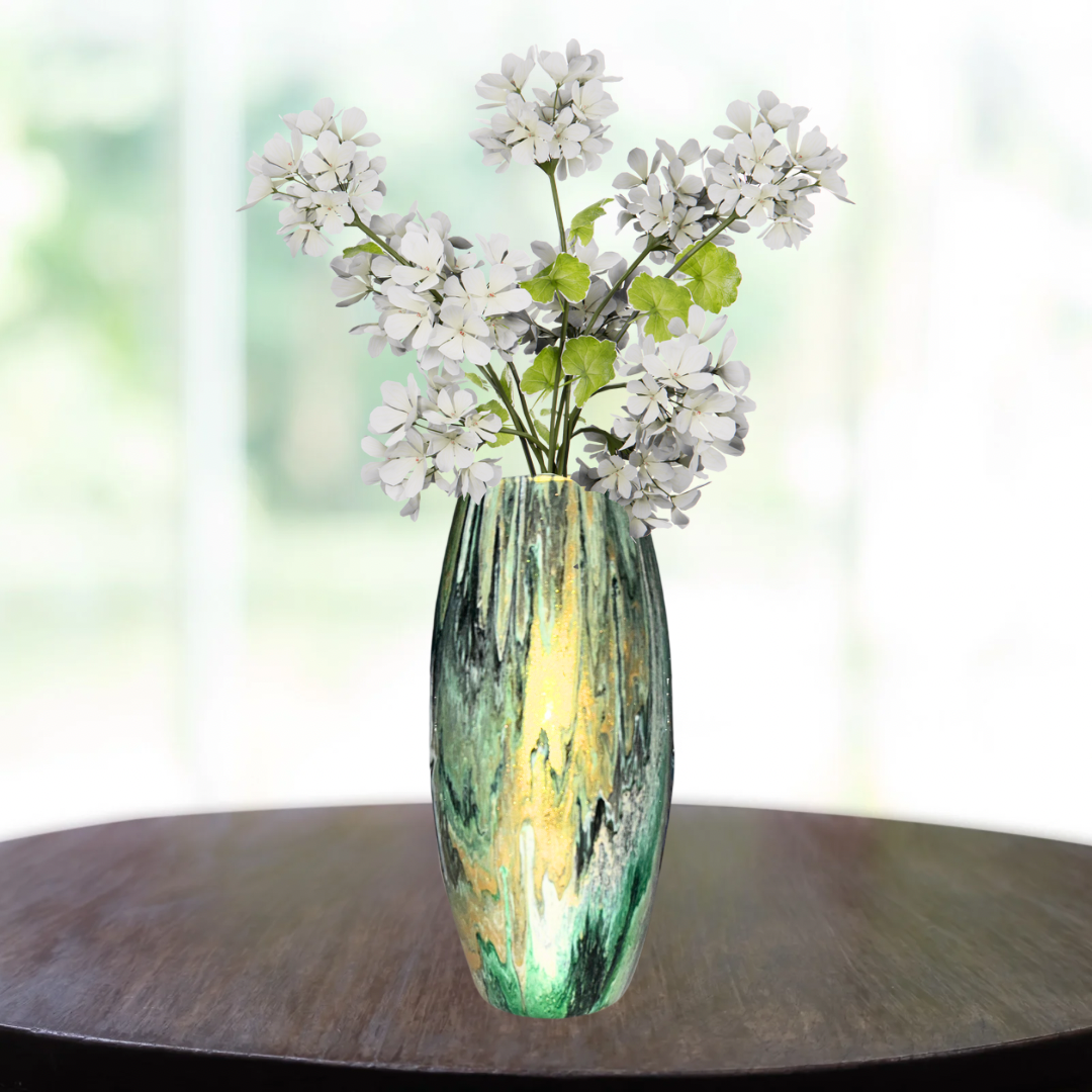 Made to order! Abstract Elegant Glass Vase with Pouring Paint Design