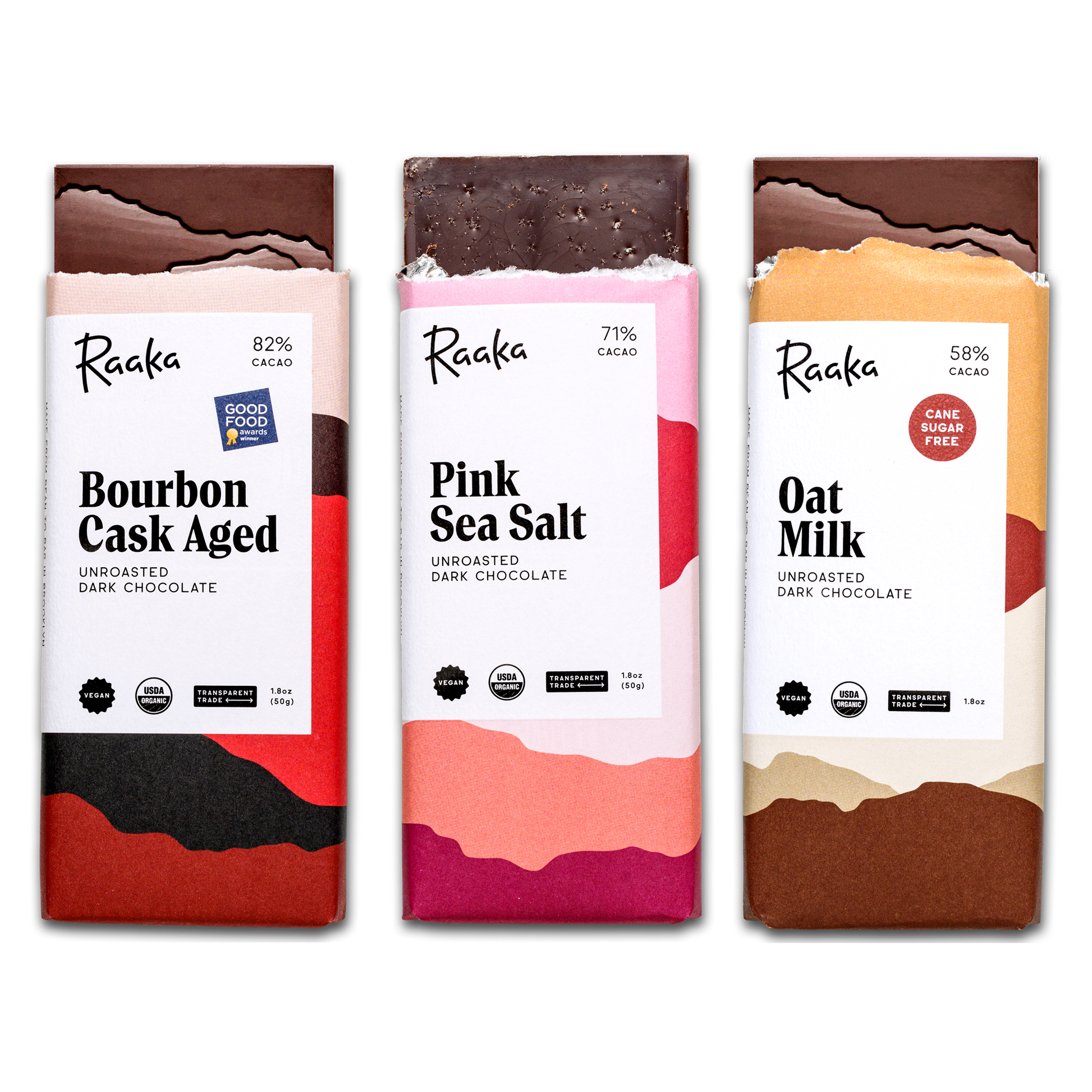 Best Sellers Bundle with Bourbon Cask Aged Pink Sea Salt Oat Milk - Raaka Chocolate