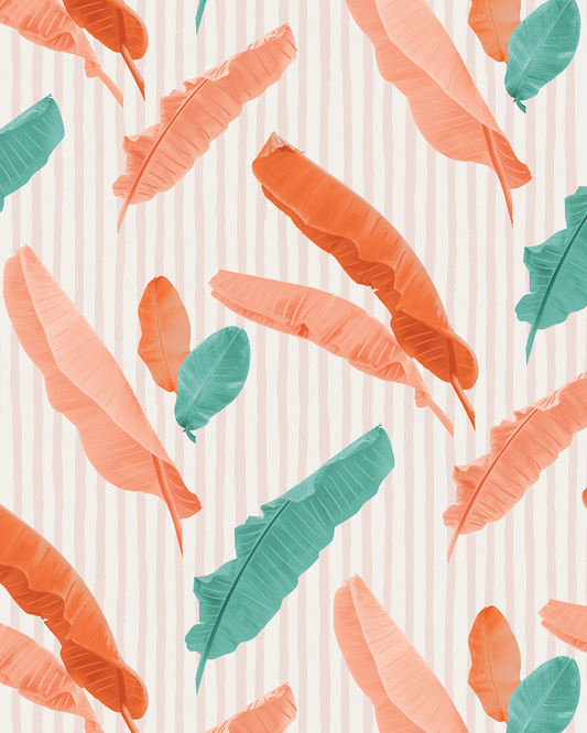 Banana Cabana Wallpaper, coral and teal