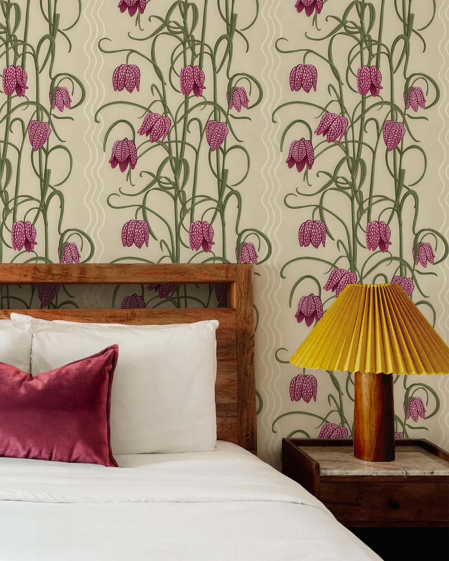 Campanas Wallpaper, tan and magenta