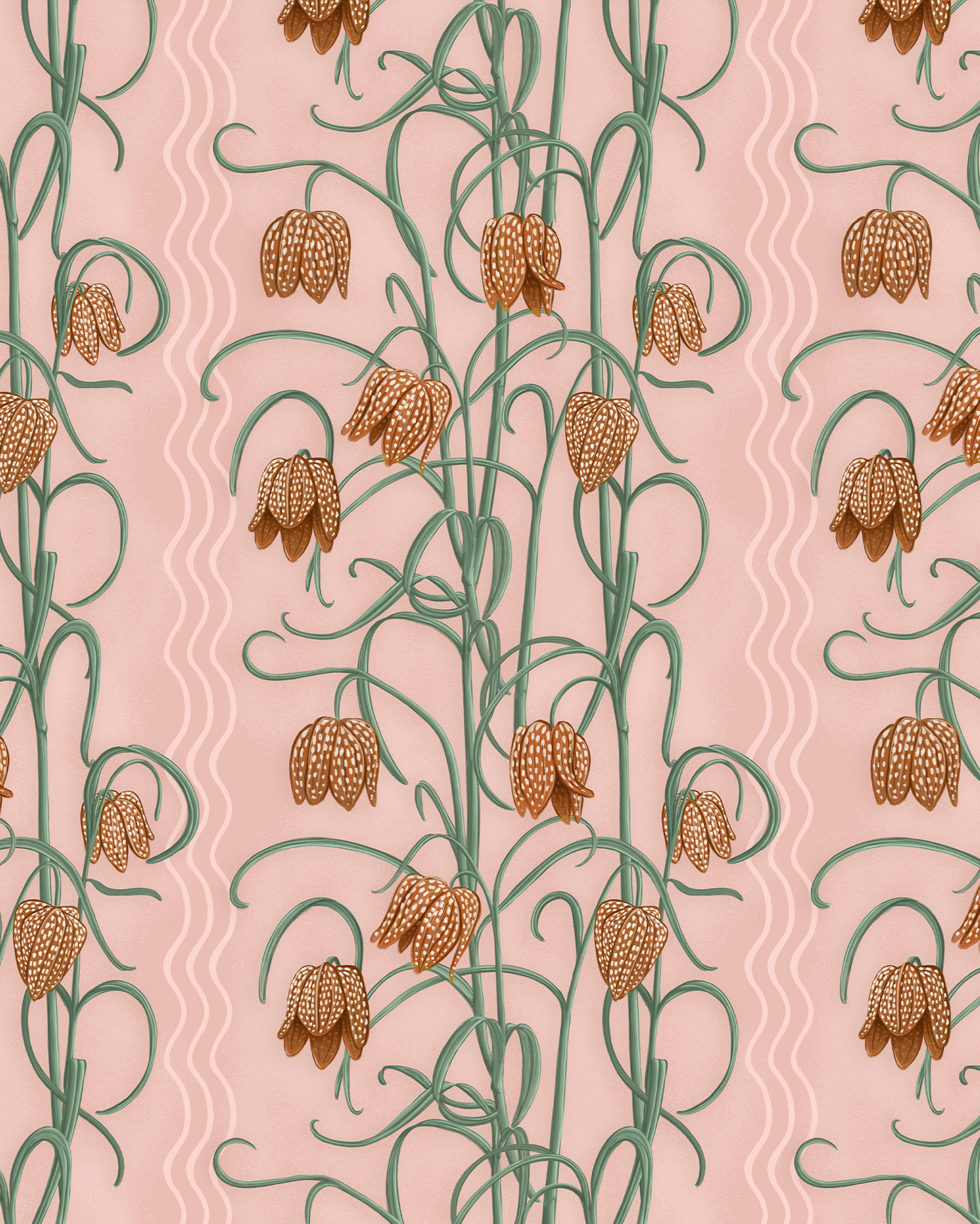 Campanas Wallpaper, dusty pink & orange