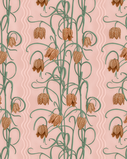 Campanas Wallpaper, dusty pink &  orange