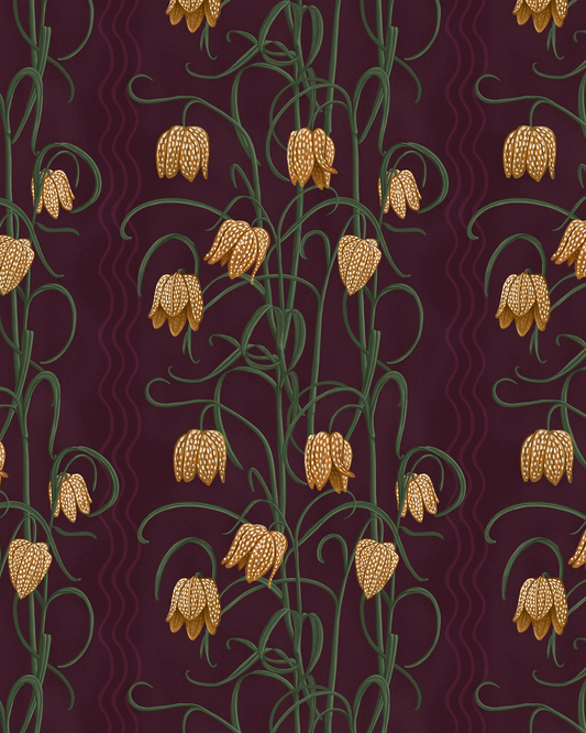 Campanas Wallpaper, eggplant and toffee