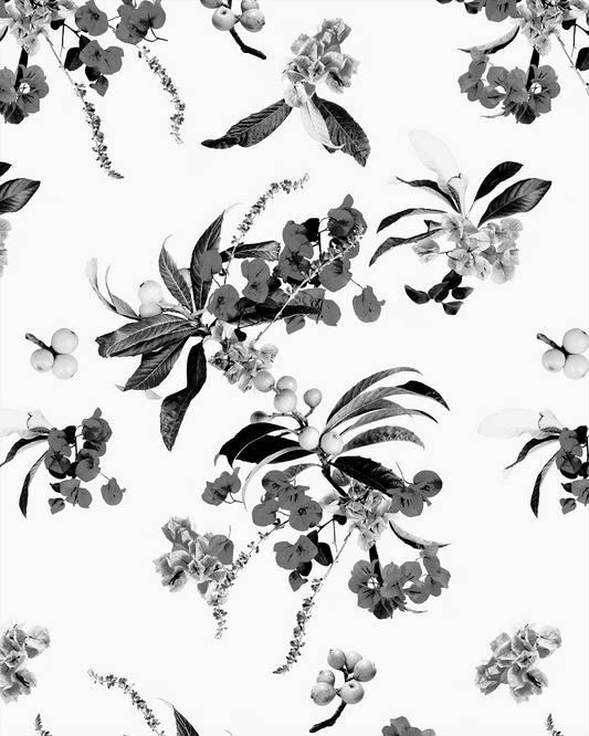 Floral Loquat Wallpaper, white and black