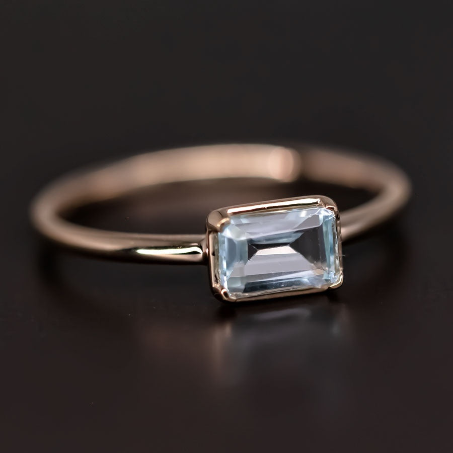 Natural Blue Topaz Wedding Band 14K Yellow Gold Ring