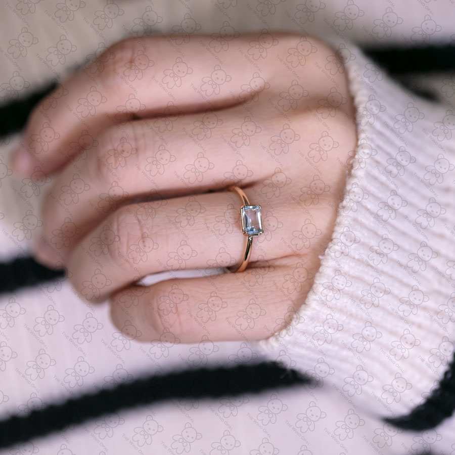 Natural Blue Topaz Wedding Band 14K Yellow Gold Ring