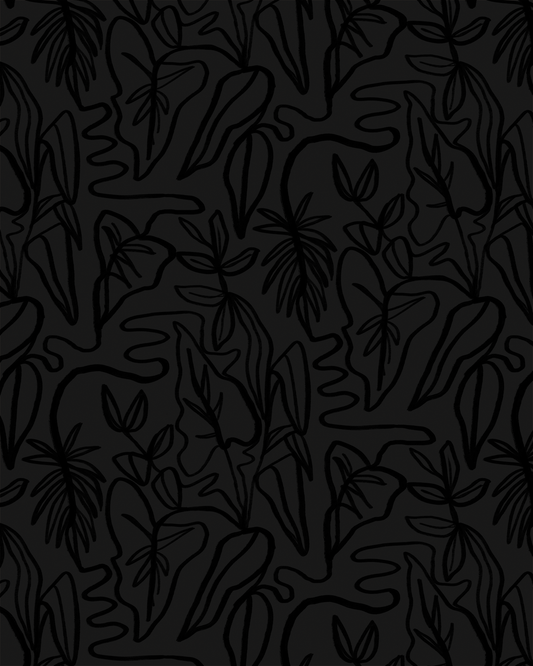 Inked Foliage Wallpaper, black