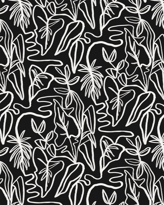 Inked Foliage Wallpaper, black and white