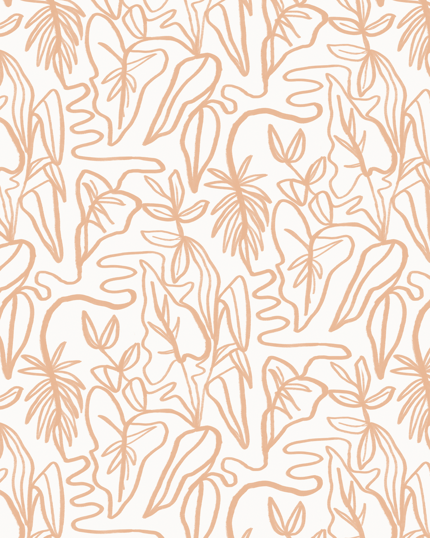 Inked Foliage Wallpaper, white and peach