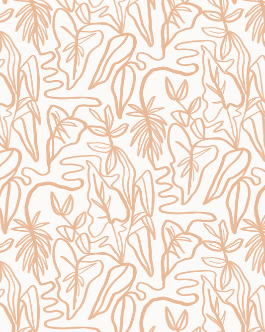 Inked Foliage Wallpaper, white and peach