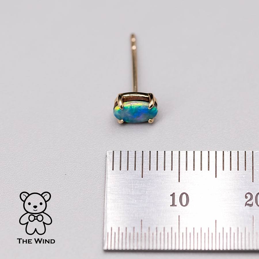 Minimalist Bright Australian Doublet Opal Oval Stud Earrings 14K Yellow Gold