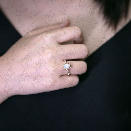 Bubble Tea Design Australian Opal Diamond Engagement Ring 18K Yellow Gold