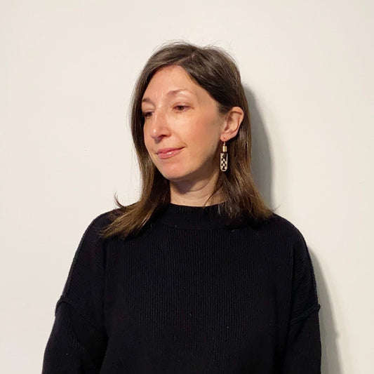 Checkered Geometric Earrings in Black/Pewter