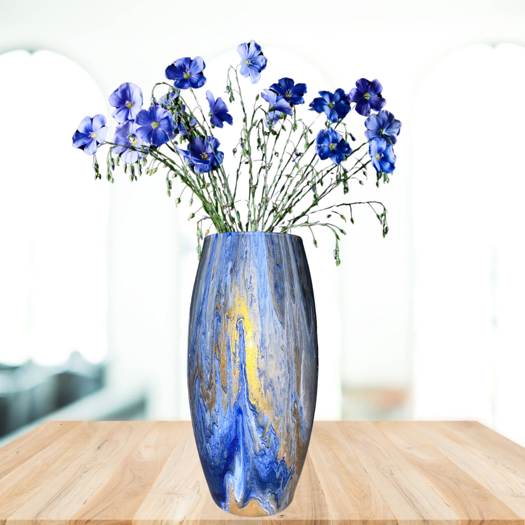 Made to order! Abstract Elegant Glass Vase with Pouring Paint Design