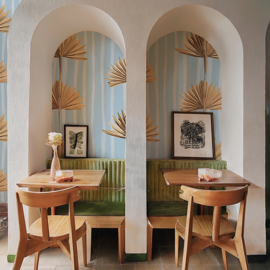 Stripey Palm Wallpaper, blue