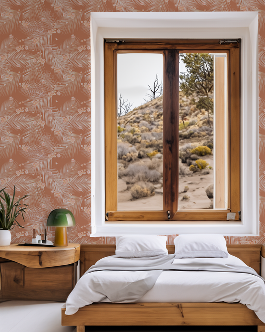 Palm Petal Wallpaper, terra cotta