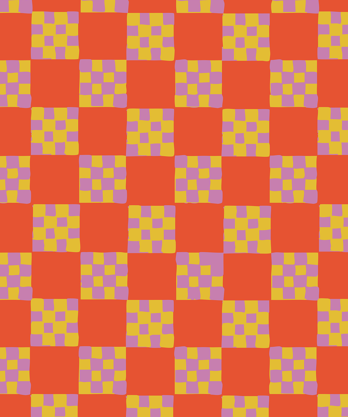 Checkered Quilt Wallpaper, red-orange, yellow and purple