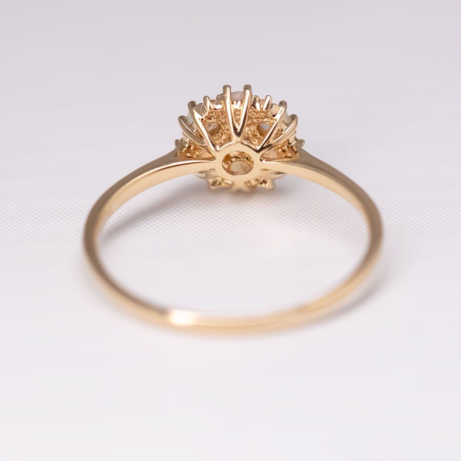 Cluster Engagement Ring Solid Opal & Diamond 18K Yellow Gold