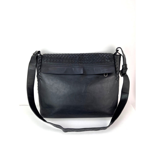 Bottega Veneta Intrecciato Black Leather Messenger Bag