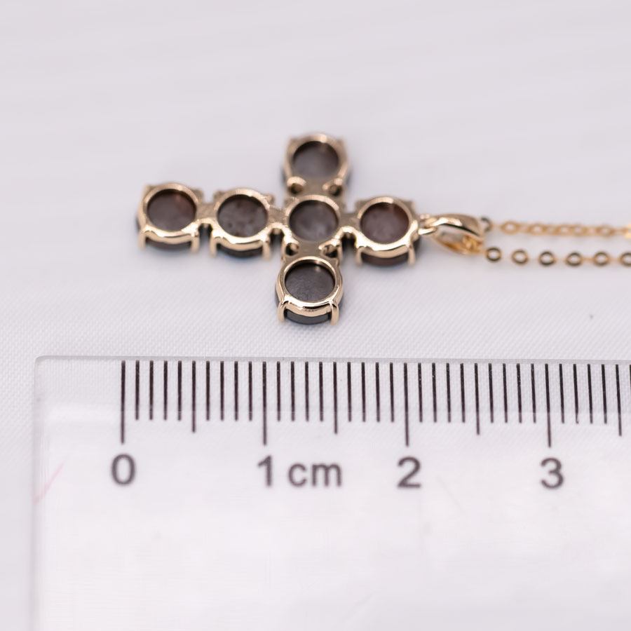 Cross Pendant Australian Doublet Opal Necklace 14K Yellow Gold