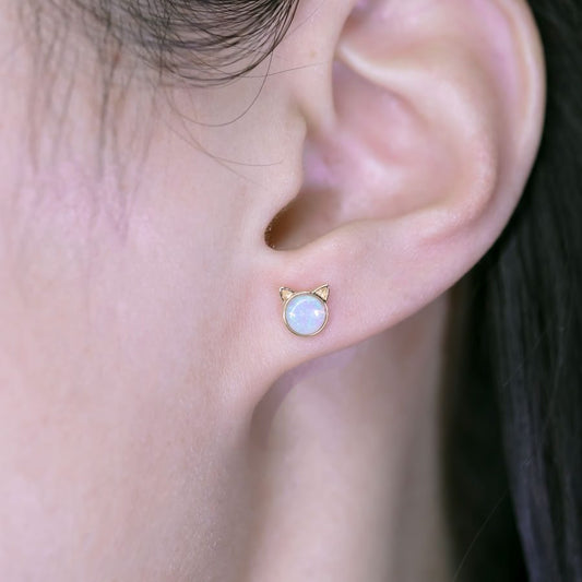 Cute Kitty Cat Ears Australian Solid Opal Stud Earrings 14k Yellow Gold