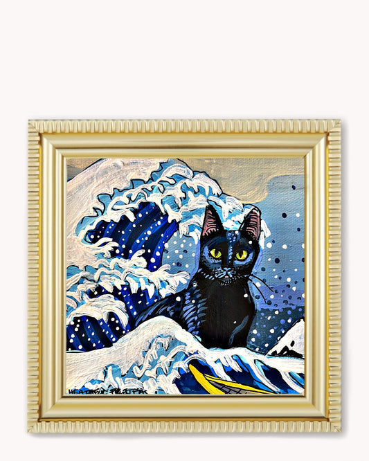 The Great Wave Cat Framed Magnet ( Medium )