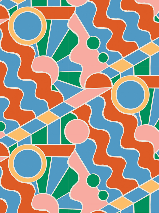 Day Trippin' Wallpaper, blue, green, pink and brick red