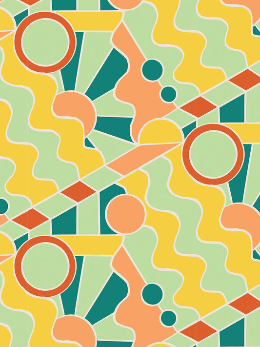 Day Trippin' Wallpaper, mint, blue, yellow and peach
