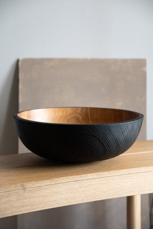 Hand Carved Extra Large Half Charred Wooden Bowl