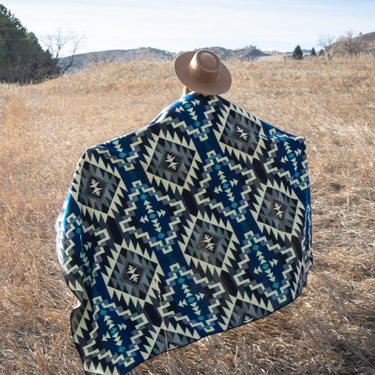 Andean Alpaca Wool Blanket - Blue Chakana