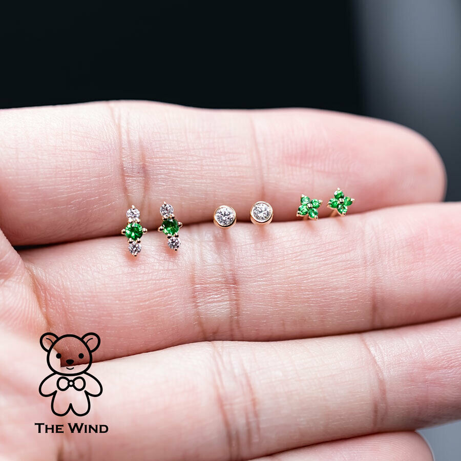 Dainty Round Brilliant Natural Diamond Bezel Stud Earrings 18K Yellow Gold