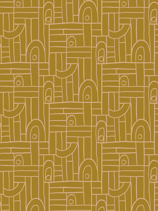 Deco Tile Wallpaper, mustard
